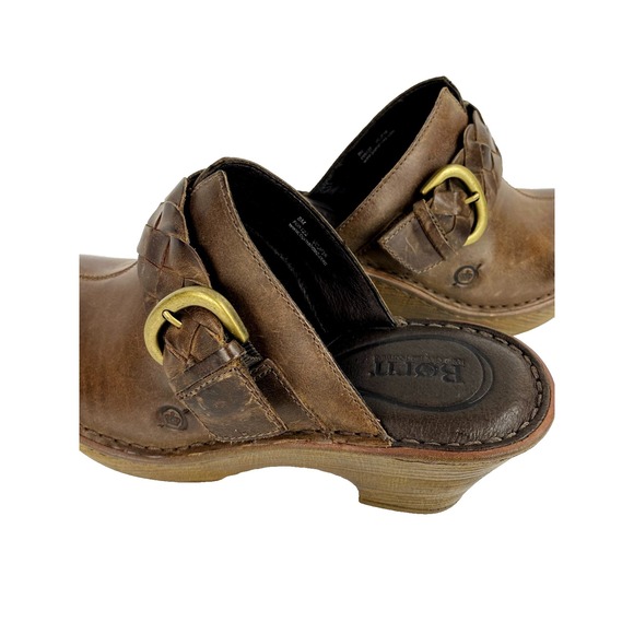 Born Leather Clogs Mules Women's 8M Brown Heeled Slip On Buckle Slides 38.5 - Picture 8 of 8
